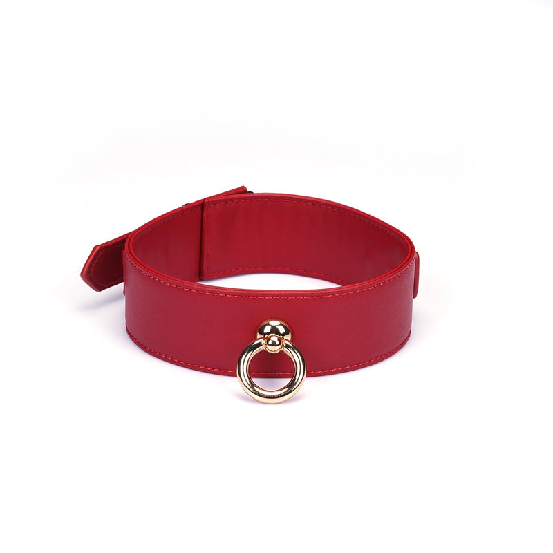 Liebe Seele - Bright Red - PU Lederen Collar met Leiband - Vegan - Rood/Goud-Erotiekvoordeel.nl