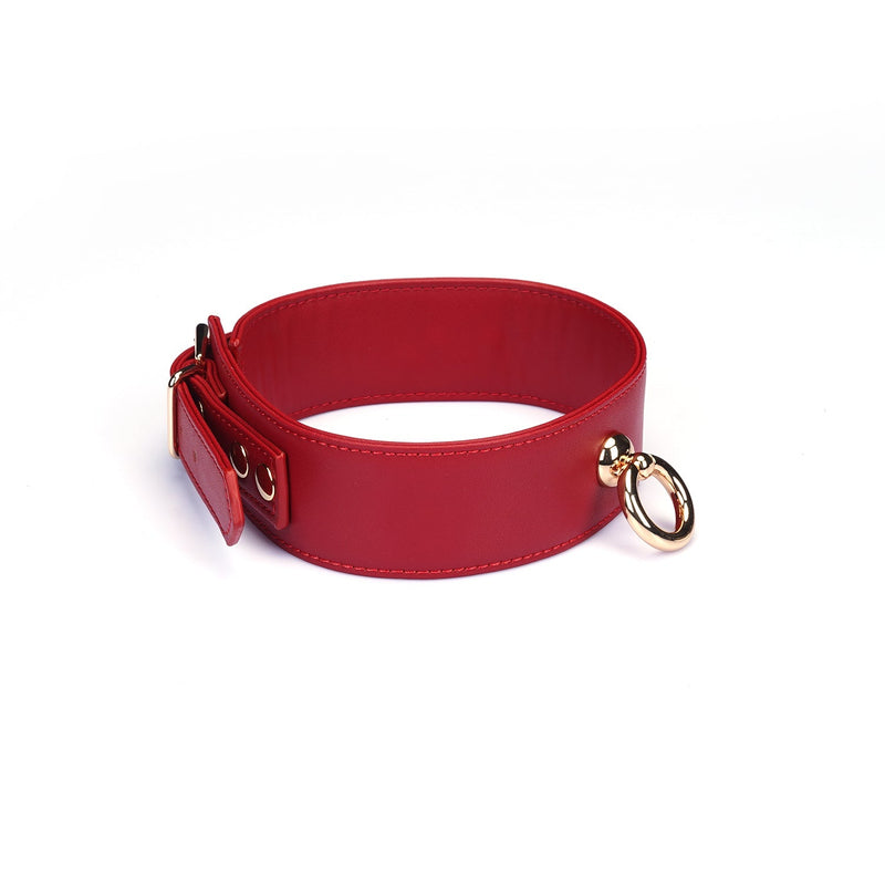 Liebe Seele - Bright Red - PU Lederen Collar met Leiband - Vegan - Rood/Goud-Erotiekvoordeel.nl