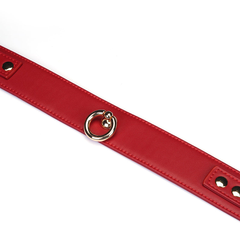 Liebe Seele - Bright Red - PU Lederen Collar met Leiband - Vegan - Rood/Goud-Erotiekvoordeel.nl