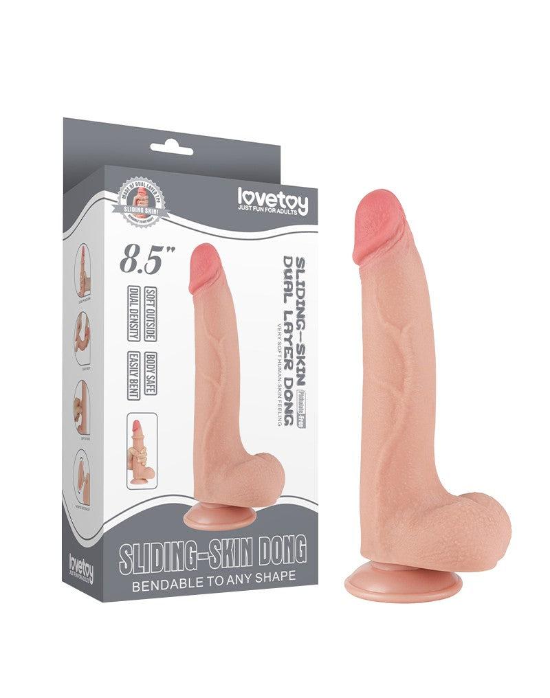 LoveToy - Dildo - Glijdende Huid Dildo - Lengte 20 cm - Diameter 3.8 cm - Lichte Huidskleur-Erotiekvoordeel.nl