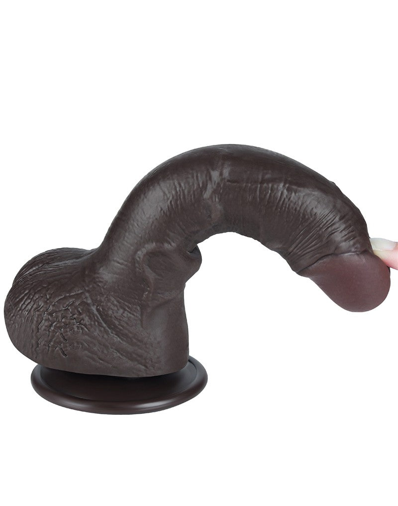 LoveToy - Dildo Met Sliding Skin Technologie - 19,5 cm x Ø 3,5 cm - Bruin-Erotiekvoordeel.nl