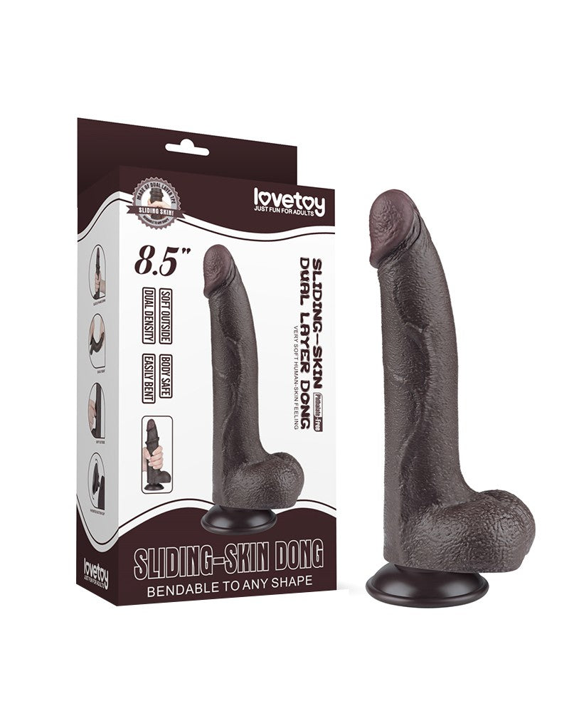 LoveToy - Dildo Met Sliding Skin Technologie - 20 cm x Ø 4 cm - Zwart-Erotiekvoordeel.nl