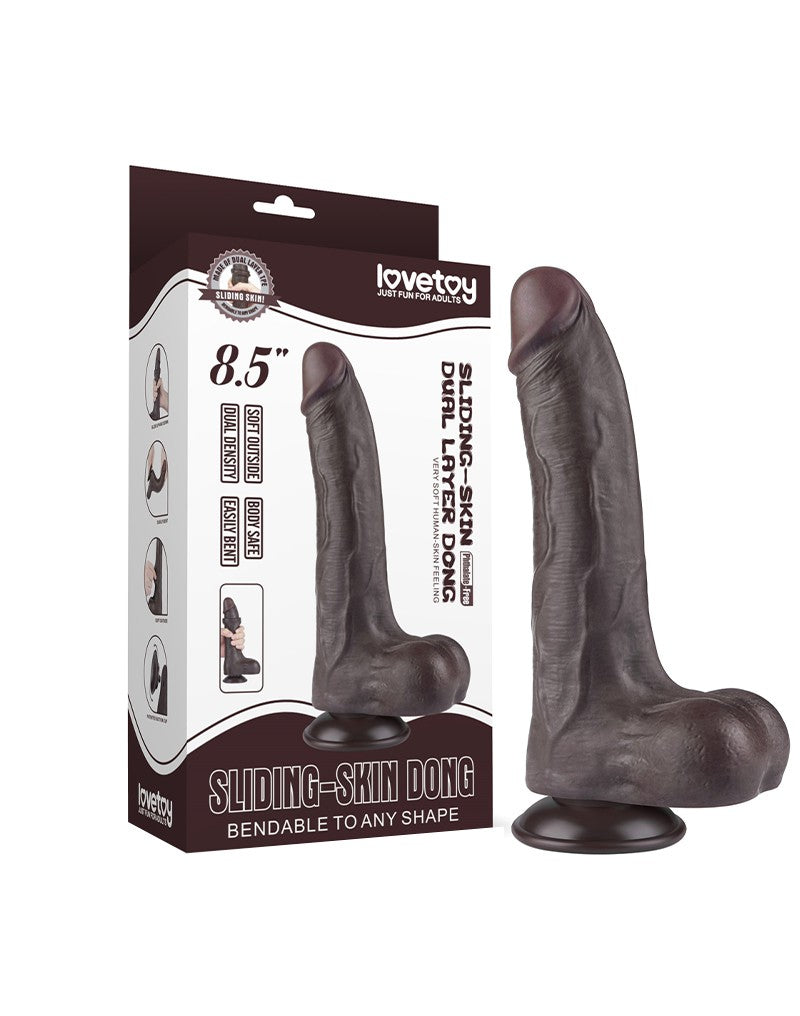 LoveToy - Dildo Met Sliding Skin Technologie - 22 cm x Ø 4,3 cm - Zwart-Erotiekvoordeel.nl