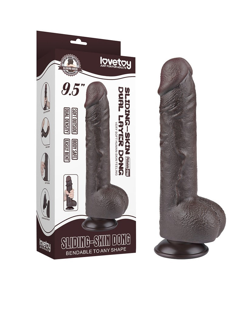 LoveToy - Dildo Met Sliding Skin Technologie - 24 cm x Ø 4,3 cm - Zwart-Erotiekvoordeel.nl