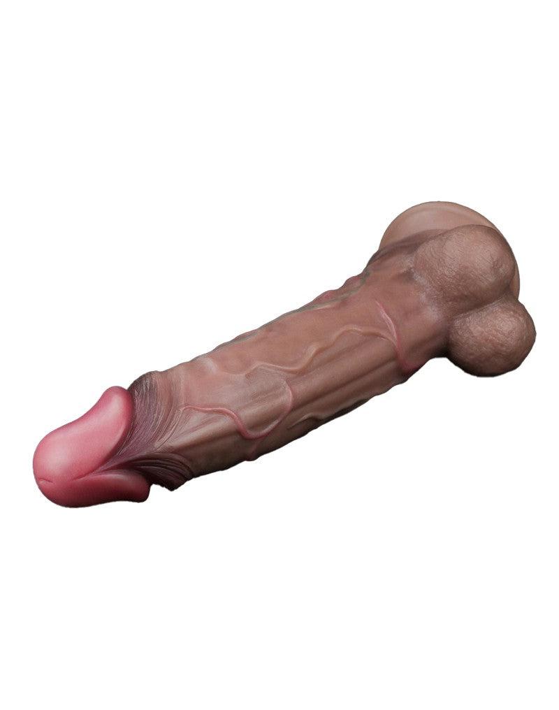 LoveToy - Dubbellaagse Siliconen Dildo - Lengte 29.5 cm - Diameter 5.5 cm - Bruin-Erotiekvoordeel.nl