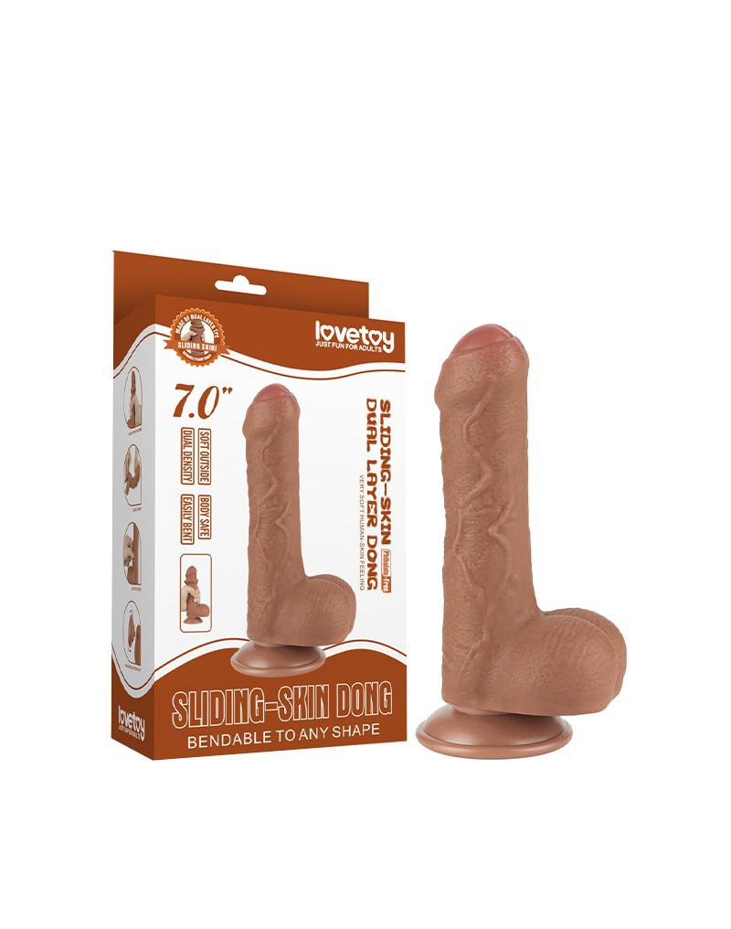 Lovetoy - Dildo Met Sliding Skin Technologie - 18.3 x 3.5 cm - Verwijderbare Zuignap - Medium Huidskleur-Erotiekvoordeel.nl