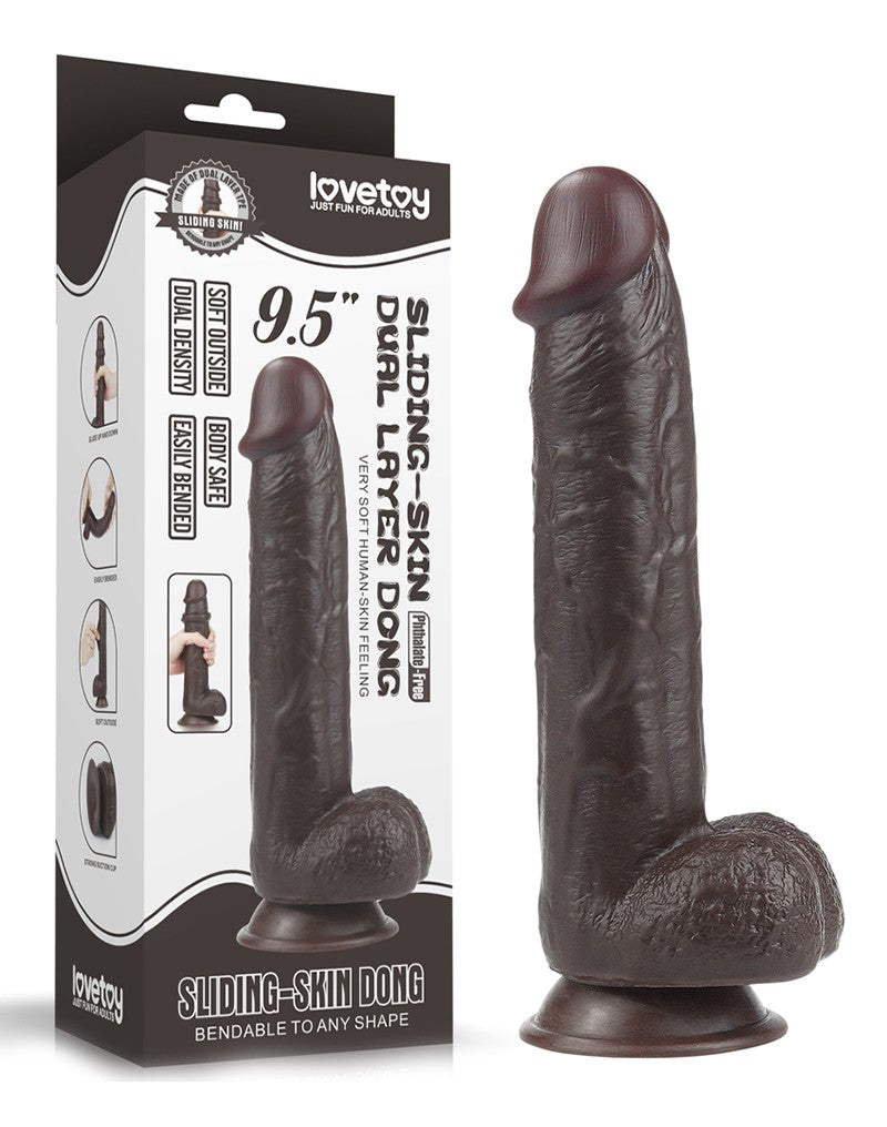 Lovetoy - Dildo Met Sliding Skin Technologie - 24 x 4.5 cm - Bruin-Erotiekvoordeel.nl