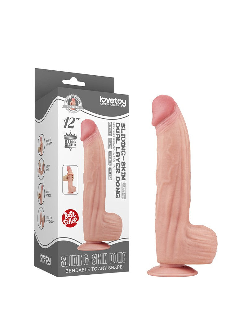 Lovetoy - Dildo - Sliding Skin Dildo - Lengte 31 cm - Lichte Huidskleur-Erotiekvoordeel.nl