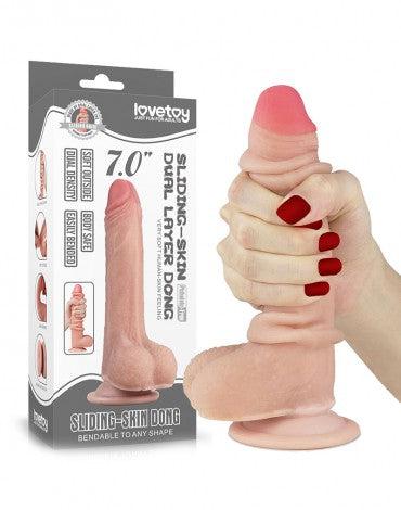 Lovetoy - Dildo Met glijdende huid 18 cm - Lichte Huidskleur-Erotiekvoordeel.nl