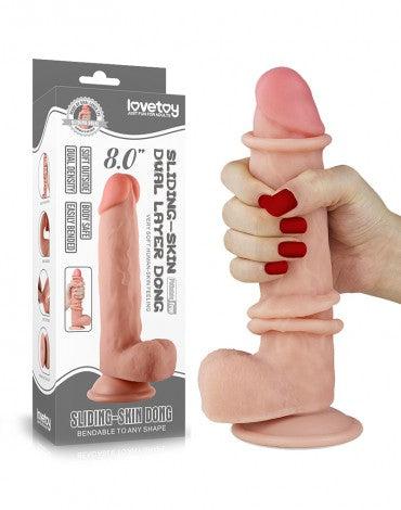 Lovetoy - Dildo Met glijdende huid 20 cm - Lichte Huidskleur-Erotiekvoordeel.nl