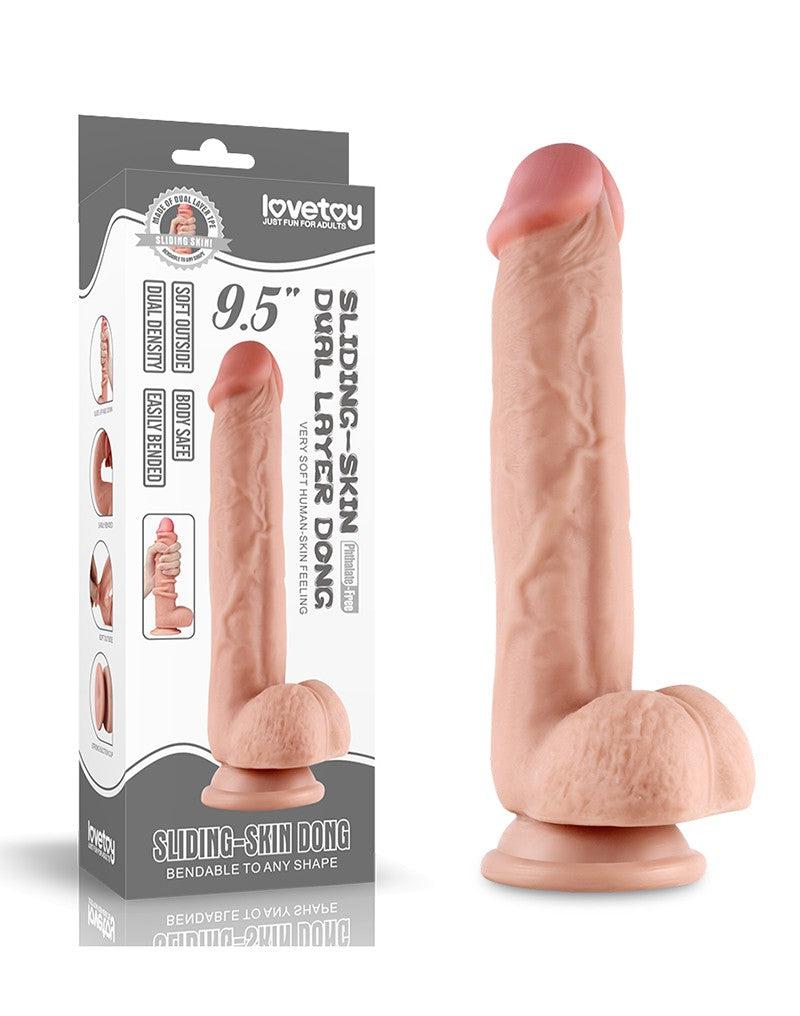 Lovetoy - Dildo Met glijdende huid 24 x 4,5 cm - Lichte Huidskleur-Erotiekvoordeel.nl