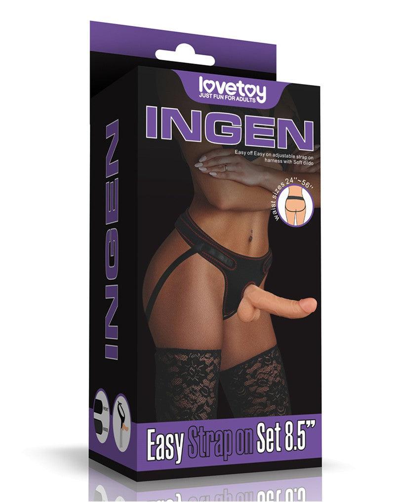 Lovetoy - Easy Strap-on Set Met dildo Van 21,5 cm Met Balzak - Lichte Huidskleur-Erotiekvoordeel.nl