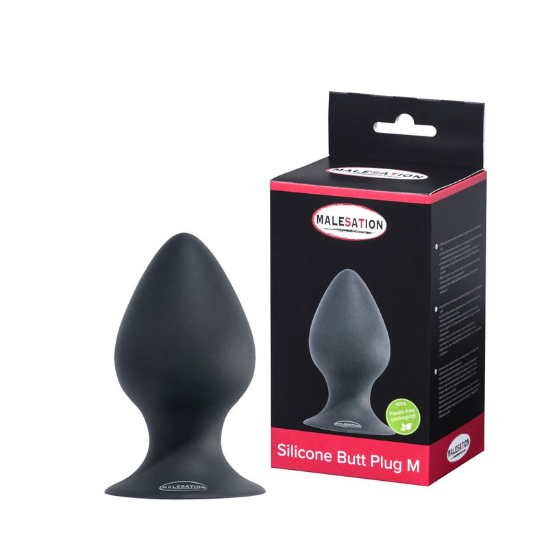 Malesation - Siliconen Buttplug - Zwart - Verkrijgbaar in 3 maten-Erotiekvoordeel.nl