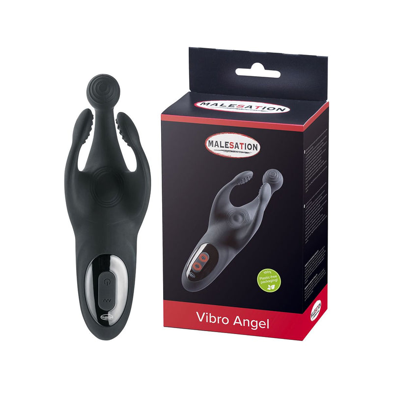 Malesation - Vibro Angel - Vibrerende Penis Stimulator - Zwart-Erotiekvoordeel.nl