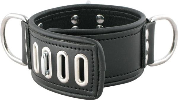 Mister B - Ruige Collar - Afsluitbare Leren Halsband met 3 D-Ringen - Verstelbaar - Zwart - Maat Small-Erotiekvoordeel.nl