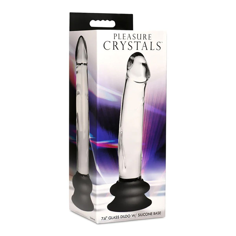 Pleasure Crystals - Glazen Dildo Met Siliconen Basis - 19 cm x 3.8 cm - Transparant-Erotiekvoordeel.nl