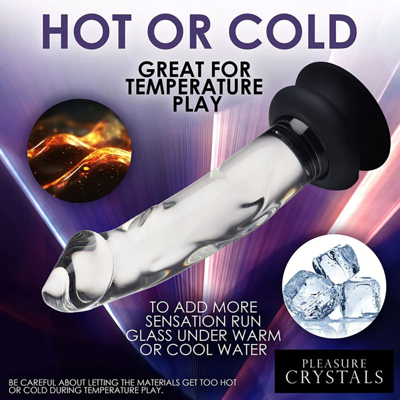 Pleasure Crystals - Glazen Dildo Met Siliconen Basis - 19 cm x 3.8 cm - Transparant-Erotiekvoordeel.nl