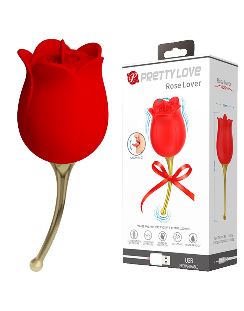 Pretty Love - Clitoris Vibrator Met likstimulator Rose Lover - Rood/Goud-Erotiekvoordeel.nl