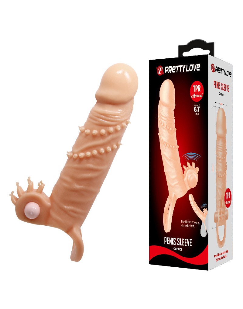 Pretty Love - Connor - Vibrerende Penis Sleeve - Met Clitoris Stimulator - Lichte Huidskleur-Erotiekvoordeel.nl