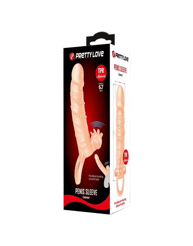 Pretty Love - Connor - Vibrerende Penis Sleeve - Met Clitoris Stimulator - Lichte Huidskleur-Erotiekvoordeel.nl