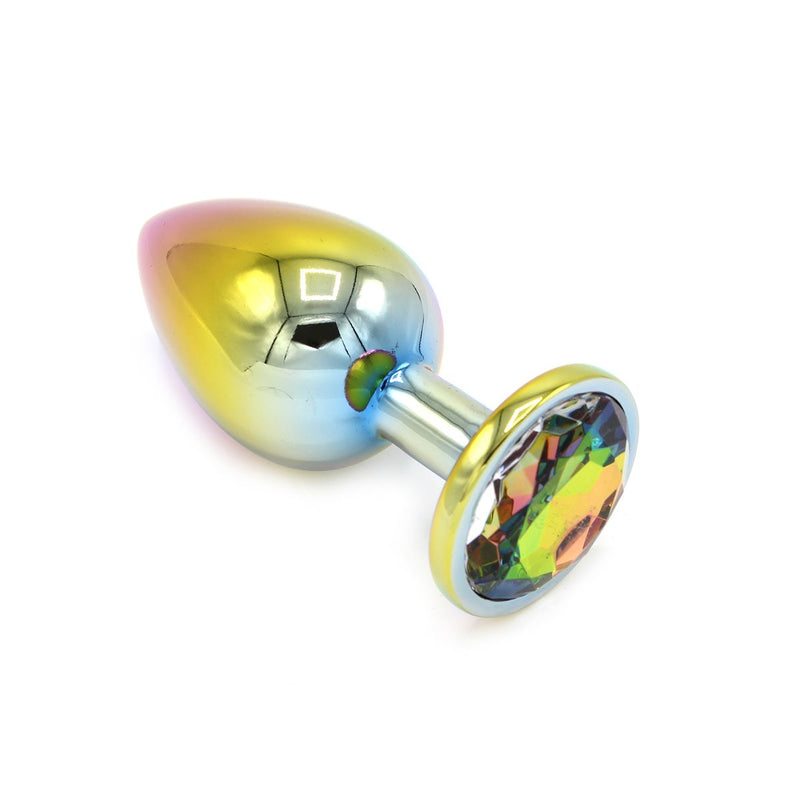 Rainbow Buttplug Aluminium Met Siersteen-Erotiekvoordeel.nl