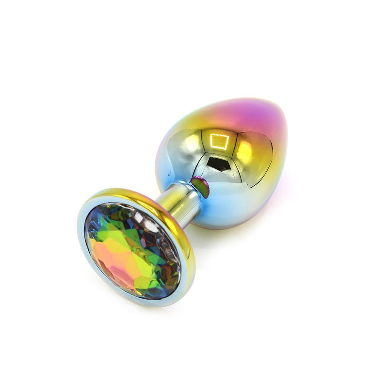 Rainbow Buttplug Aluminium Met Siersteen-Erotiekvoordeel.nl