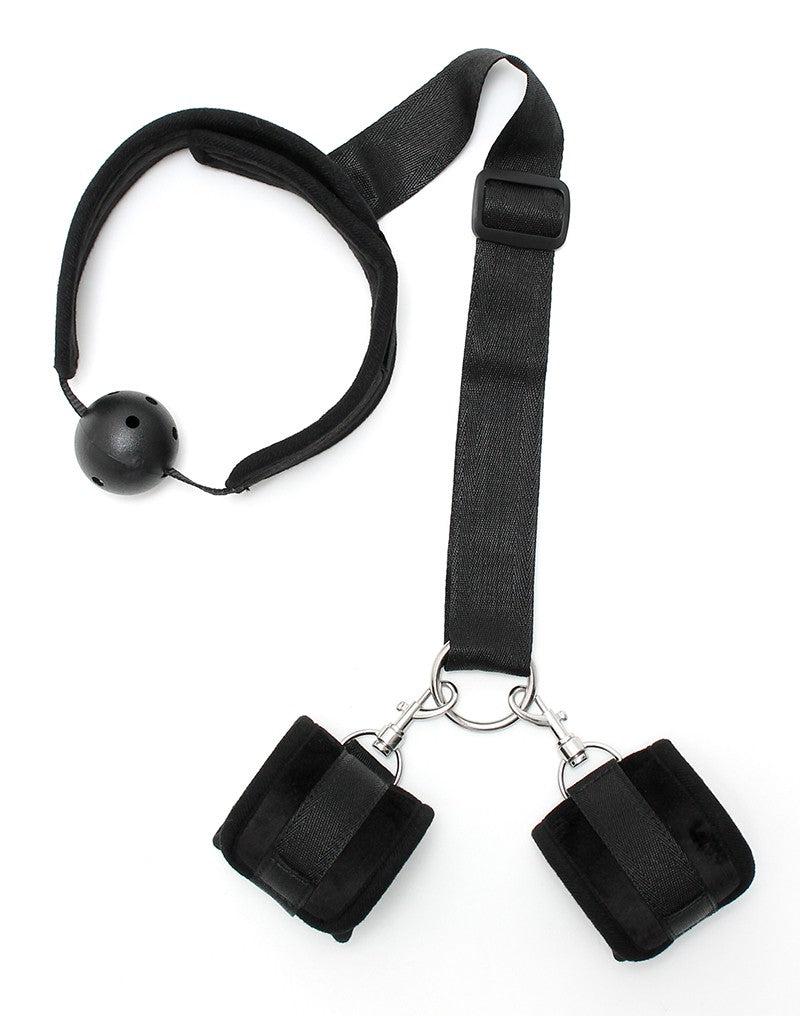 Rimba Bondage Play - Bondageset - Mondknevel - Boeien - Velcro - Zwart - Diameter Gag 45 mm -Erotiekvoordeel.nl