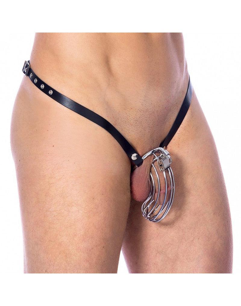 Rimba Bondage Play - Kuisheidsgordel - Leren Kuisheid Slip Met Metalen Kuisheidskooi - One Size-Erotiekvoordeel.nl