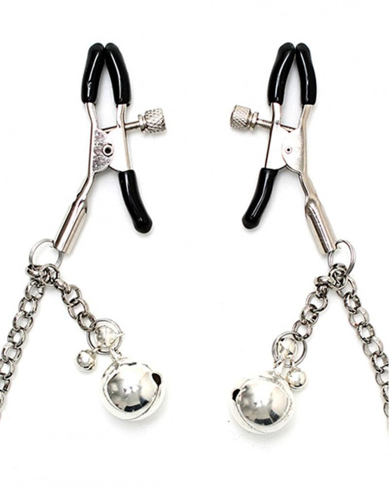 Rimba Bondage Play - Tepelklemmen Met belletjes En Ketting - Zilver-Erotiekvoordeel.nl