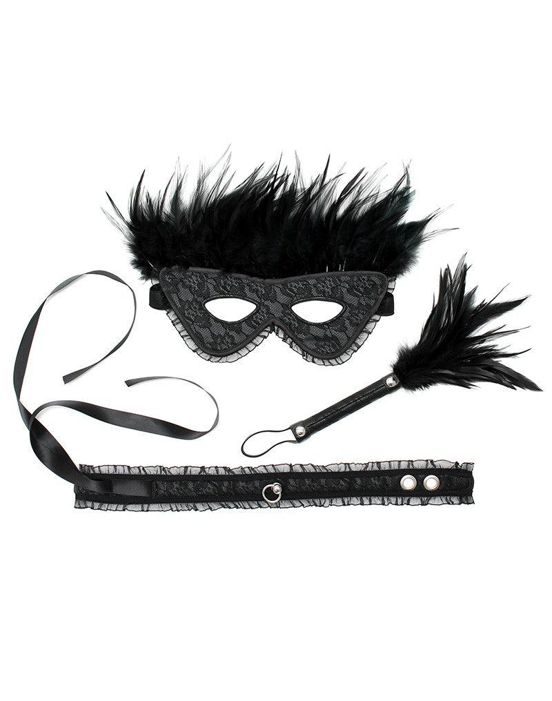 Rimba - Burlesque BDSM Set met Masker en Zweepje - Zwart-Erotiekvoordeel.nl