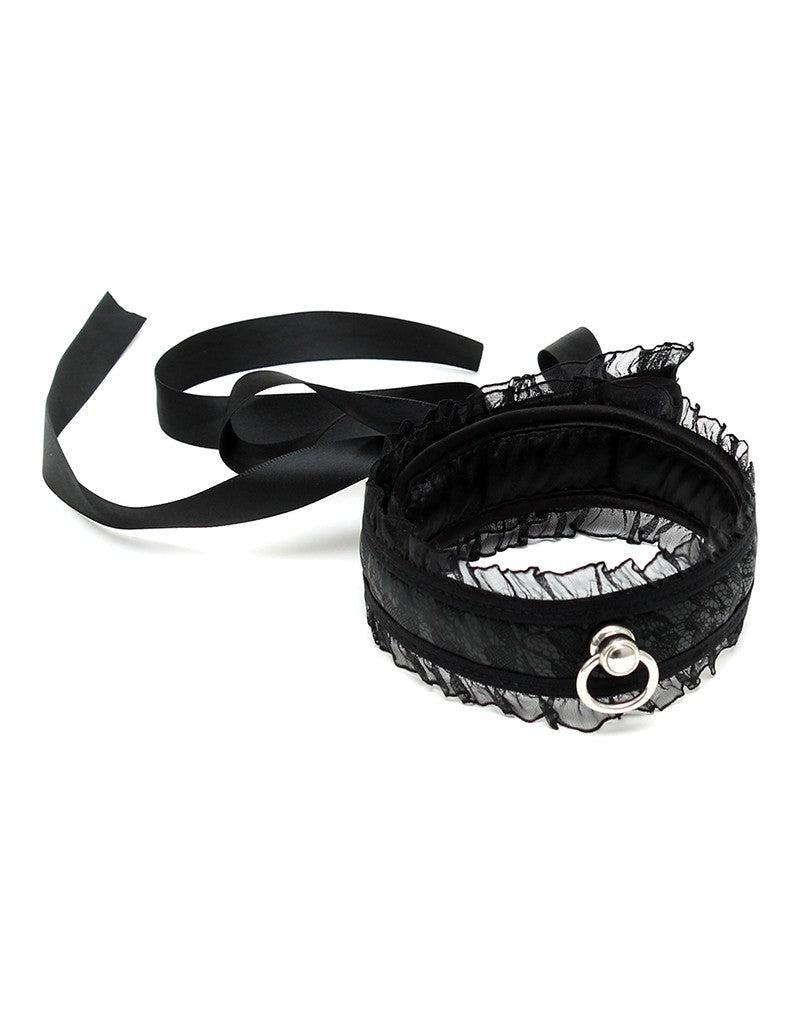 Rimba - Burlesque Collar Met Ring - Zwart-Erotiekvoordeel.nl