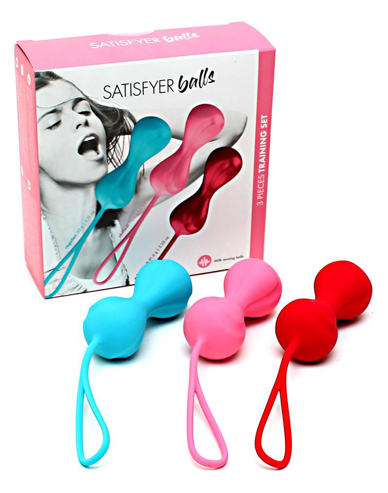 Satisfyer - Bekkenbodem Trainer Kegel Balls Set Van 3 - Rood - Roze - Blauw - Medium-Erotiekvoordeel.nl