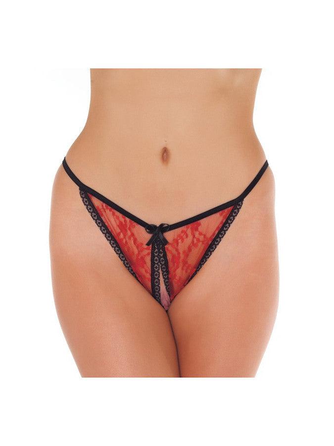 Sexy Tanga Slipje Met Open Kruis - Rood/Zwart-Erotiekvoordeel.nl