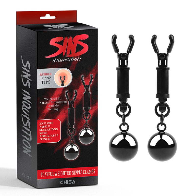 Sins Inquisition - Playful Tepelklemmen Met Gewichten- Zwart-Erotiekvoordeel.nl