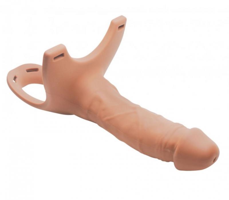 Size Matters - Holle Strap-On Siliconen Dildo Met Harnas - Beige-roze/Zwart-Erotiekvoordeel.nl