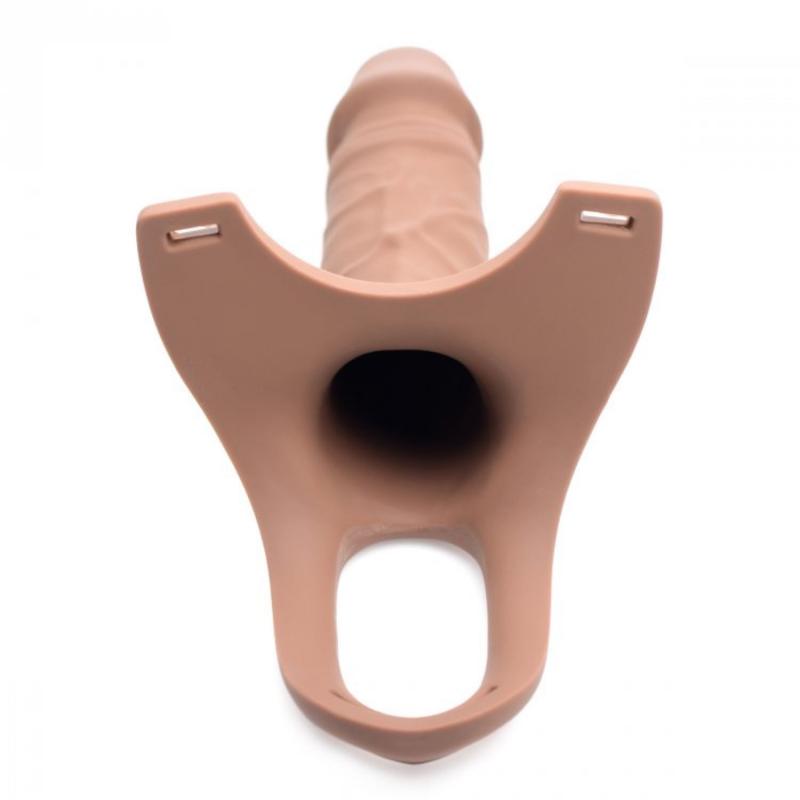 Size Matters - Holle Strap-On Siliconen Dildo Met Harnas - Beige-roze/Zwart-Erotiekvoordeel.nl