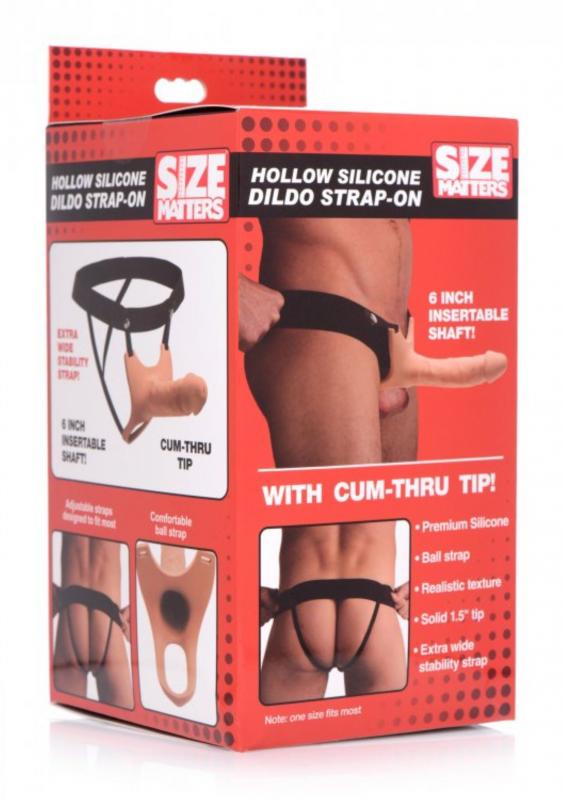 Size Matters - Holle Strap-On Siliconen Dildo Met Harnas - Beige-roze/Zwart-Erotiekvoordeel.nl