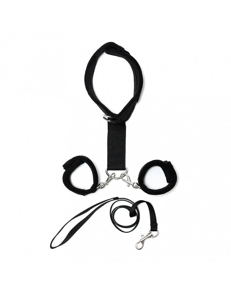 Soft Bondage Collar Met handboeien En leiband - Zwart-Erotiekvoordeel.nl