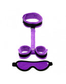 Soft Bondage Set Met klittenband Boeien/collar/blinddoek - Zwart/Paars-Erotiekvoordeel.nl