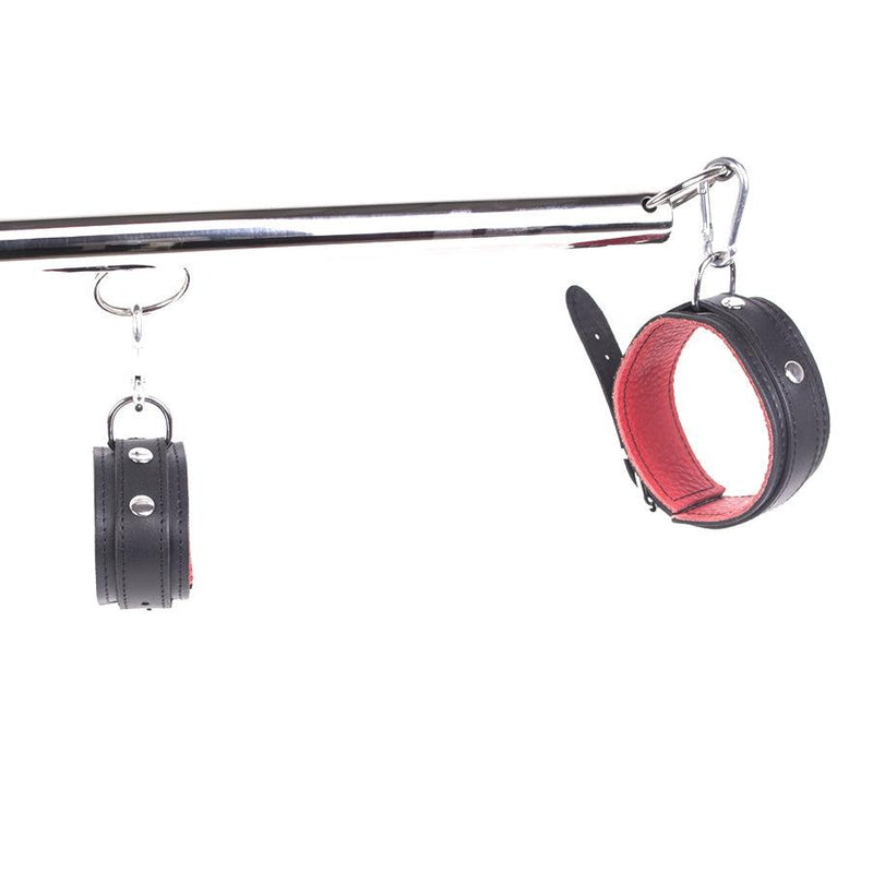 Spreidstang - Spreader Bar - Met Lederen Hand- En Enkelboeien - Rood/Zwart-Erotiekvoordeel.nl