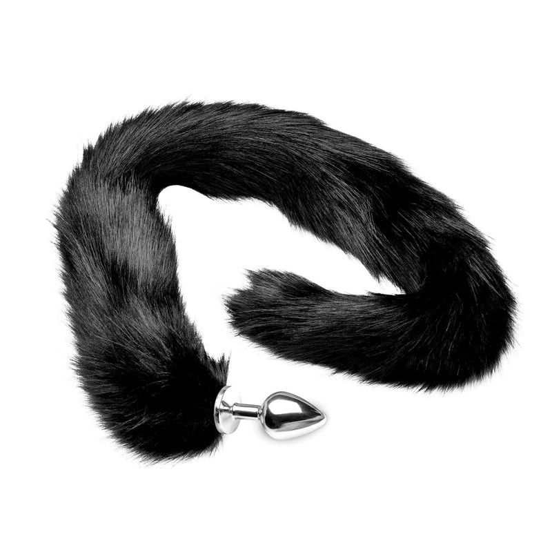 Tailz - Extra Long Midnight Mink Staart met Aluminium Anaal Plug - Zwart-Erotiekvoordeel.nl