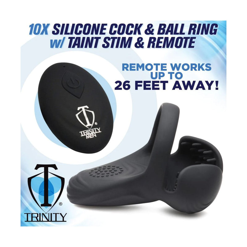 Trinity Vibes - 10X Silicone Cock & Ball Ring met Perineum Stimulator & afstandsbediening-Erotiekvoordeel.nl