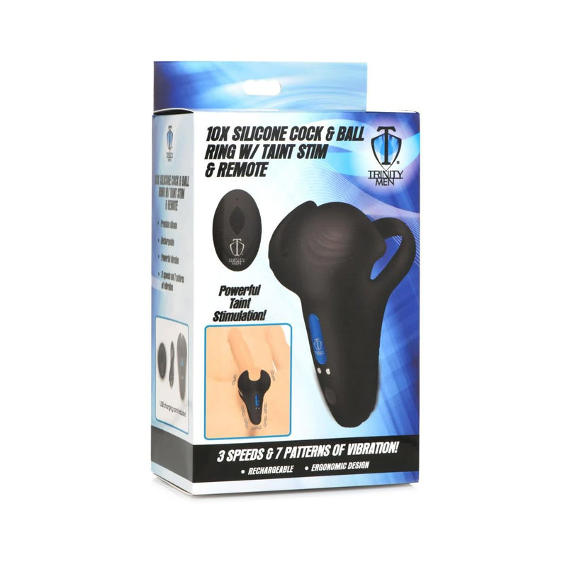 Trinity Vibes - 10X Silicone Cock & Ball Ring met Perineum Stimulator & afstandsbediening-Erotiekvoordeel.nl