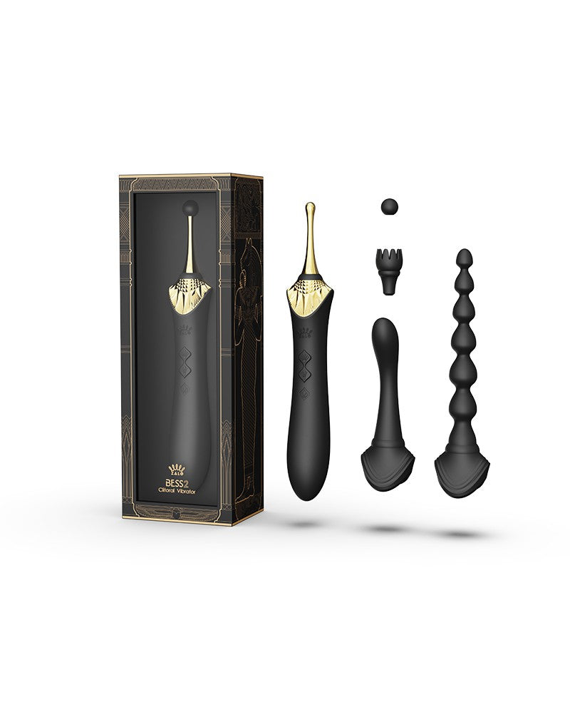 Zalo - Bess 2 - Verwarmde Pinpoint Clitoris Vibrator- Met Extra opzetstukken - Obsidian Zwart-Erotiekvoordeel.nl