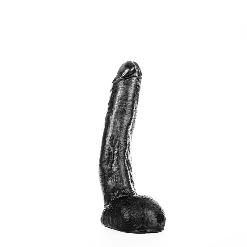 All Black Dildo - Realistische Eikel en Balzak - Lengte 29 cm - Diameter 5 cm - Zacht en Soepel - Transparante Beschermhoes - Cadmium en Loodvrij-Erotiekvoordeel.nl