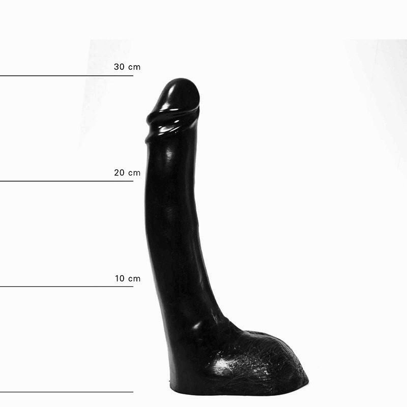 All Black Dildo - Realistische Eikel en Balzak - Lengte 29 cm - Diameter 5 cm - Zacht en Soepel - Transparante Beschermhoes - Cadmium en Loodvrij-Erotiekvoordeel.nl