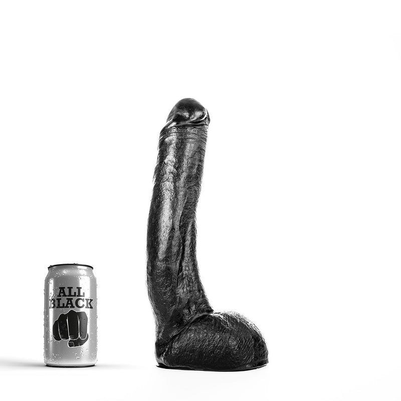 All Black Dildo - Realistische Eikel en Balzak - Lengte 29 cm - Diameter 5 cm - Zacht en Soepel - Transparante Beschermhoes - Cadmium en Loodvrij-Erotiekvoordeel.nl