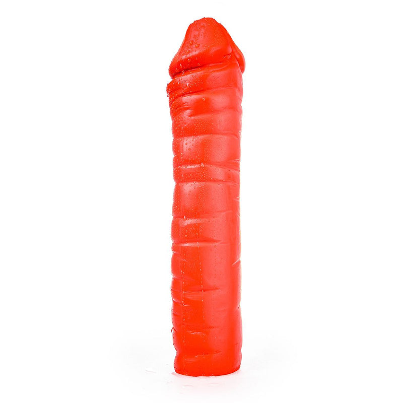 All Red - Geribbelde Dildo 38 x 8,5 cm - Rood