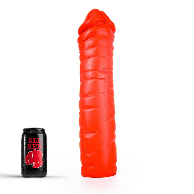 All Red - Geribbelde Dildo 38 x 8,5 cm - Rood