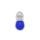 Aluminium Buttplug Met Glinsterende Ronde Siersteen - Blauw